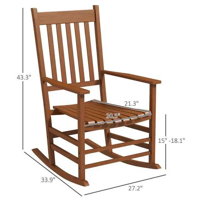 Alt view image 3 of 6 - Outdoor Rocking Chair Set of 2, Patio Rocking Chair with Smooth Curves, High Density Wooden Rockers for Lawn Garden Porch, Supports Up to 350lbs, Teak