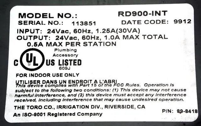 Alt view image 5 of 6 - Irritrol Rain Dial RD900-INT-R 9 Station Indoor Irrigation Controller
