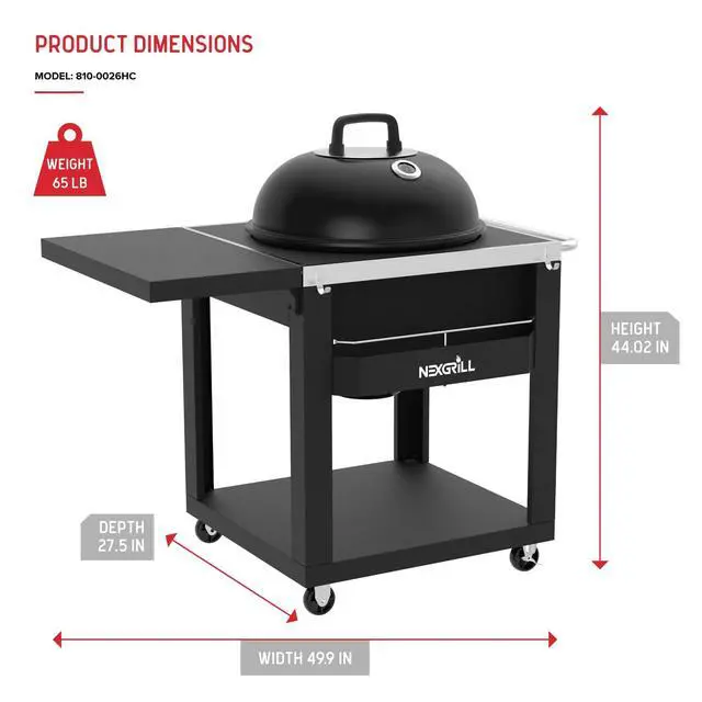 Alt view image 3 of 6 - 22" Charcoal Grill with Table Cart and Side Table, 358 SQ In Grate, Adjustable Air Vents, Integrated Temperature Gauge, Mobile Cart Barbecue Grill for Camping, Picnics, and More - 810-0026HC