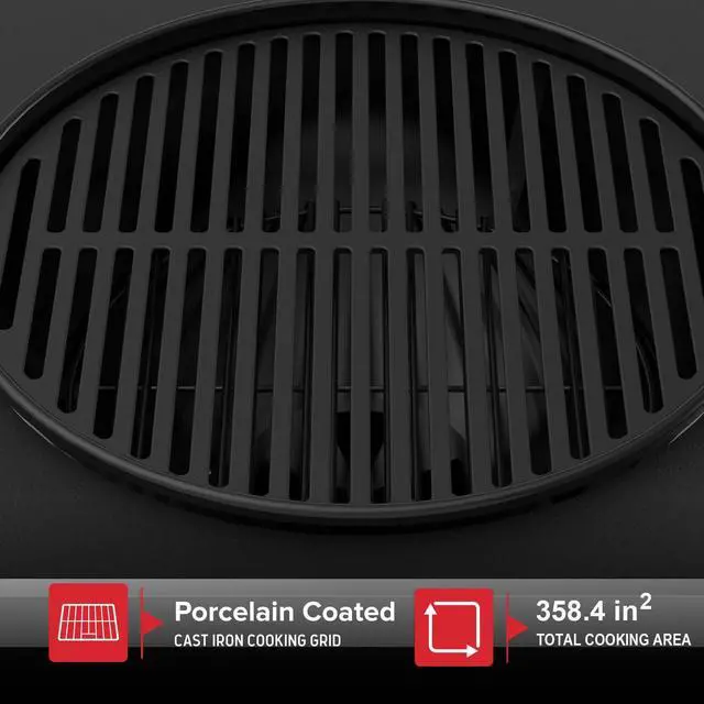 Alt view image 4 of 6 - 22" Charcoal Grill with Table Cart and Side Table, 358 SQ In Grate, Adjustable Air Vents, Integrated Temperature Gauge, Mobile Cart Barbecue Grill for Camping, Picnics, and More - 810-0026HC