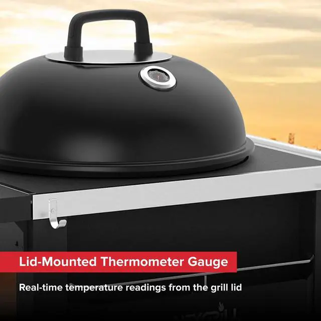 Alt view image 6 of 6 - 22" Charcoal Grill with Table Cart and Side Table, 358 SQ In Grate, Adjustable Air Vents, Integrated Temperature Gauge, Mobile Cart Barbecue Grill for Camping, Picnics, and More - 810-0026HC