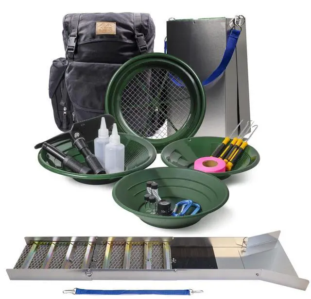 Main image of 24pc Deluxe 50" Aluminum Folding Gold Sluice Box Kit Gold Panning Tools and Backpack, Black