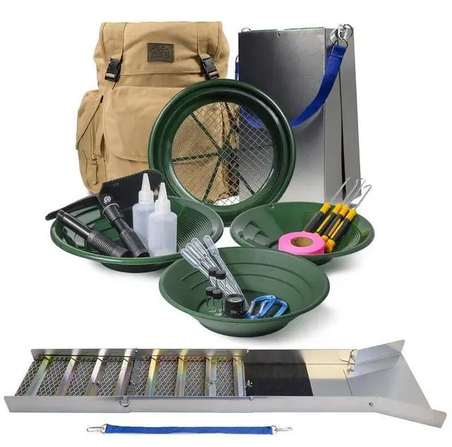 Main image of Deluxe 50" Backpack Folding Sluice Box Gold Prospecting Kit, Khaki