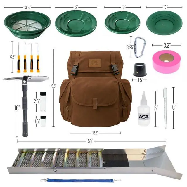 Alt view image 5 of 6 - 24pc Deluxe 50" Folding Sluice Box Kit with Backpack Gold Prospecting Tools, Brown