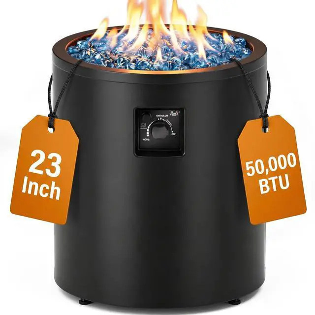 Main image of 50,000 BTU Propane Fire Pit Outside, 23 inch Outdoor Fire Pit Round, Black Firepits for Outside Patio, Garden, Backyard