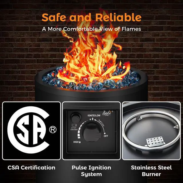 Alt view image 6 of 6 - 50,000 BTU Propane Fire Pit Outside, 23 inch Outdoor Fire Pit Round, Black Firepits for Outside Patio, Garden, Backyard