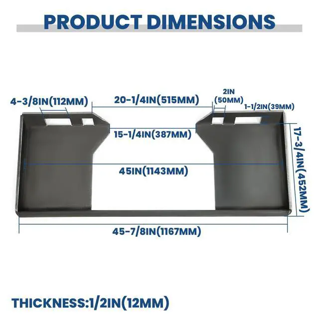 Alt view image 3 of 6 - 1/2" Thick Quick Tach Cut Out Mount Plate, Steel Skid Steer Quick Tach Attachment Adapter Plate Compatible with Bobcat, Kubota Tractors with One Year