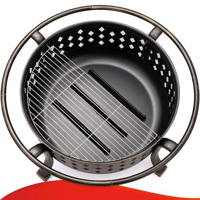 Alt view image 3 of 6 - 36 Inch Fire Pits for Outside Large Outdoor Wood Burning Crossweave firepit Heavy Duty Steel Bronze Bonfire Pit for Patio Backyard Garden with BBQ Grate,Spark Screen,Log Grate,Poker