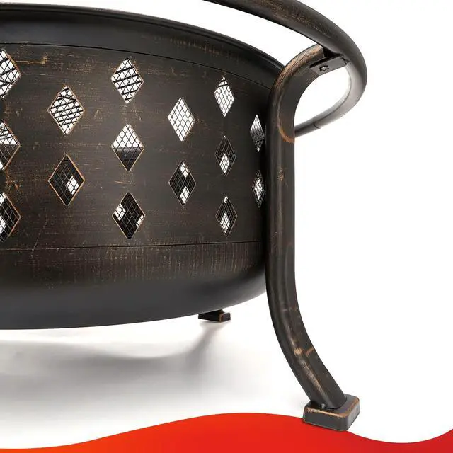 Alt view image 4 of 6 - 36 Inch Fire Pits for Outside Large Outdoor Wood Burning Crossweave firepit Heavy Duty Steel Bronze Bonfire Pit for Patio Backyard Garden with BBQ Grate,Spark Screen,Log Grate,Poker