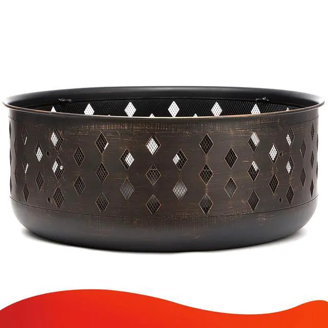 Alt view image 5 of 6 - 36 Inch Fire Pits for Outside Large Outdoor Wood Burning Crossweave firepit Heavy Duty Steel Bronze Bonfire Pit for Patio Backyard Garden with BBQ Grate,Spark Screen,Log Grate,Poker