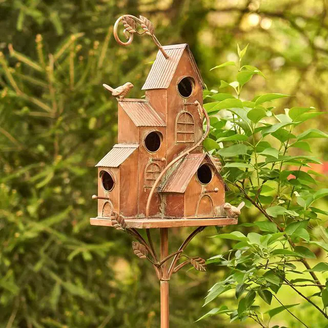Alt view image 3 of 6 - Large Copper Colored Multi-Birdhouse Stakes, Room for 4 Bird Families in Each (Castle Home)