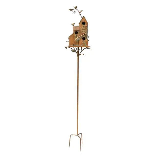 Alt view image 6 of 6 - Large Copper Colored Multi-Birdhouse Stakes, Room for 4 Bird Families in Each (Castle Home)