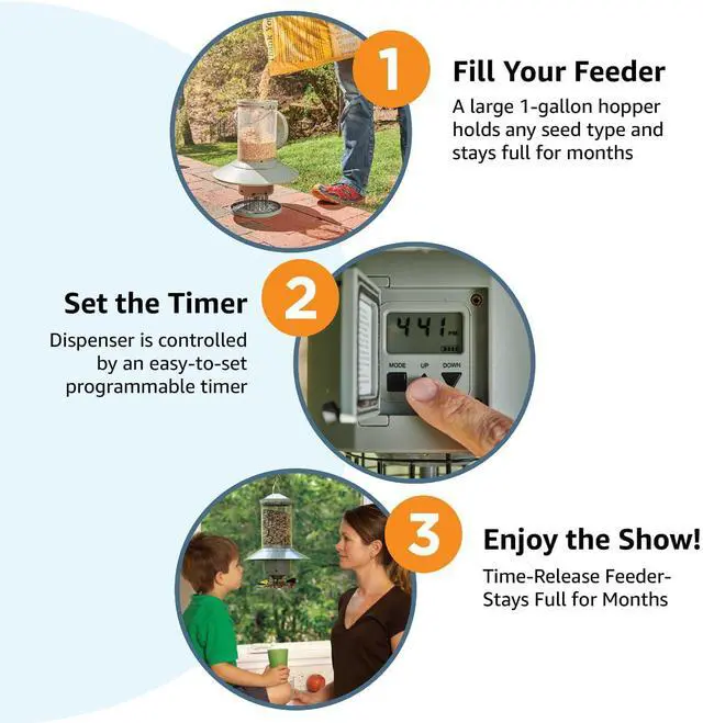 Alt view image 3 of 6 - AUTOFEEDER Bird Feeder, Programmable, Automatic Time Released, Battery-Powered, Removable Lid, Squirrel Proof, Weather Resistant, 360 Degree Perch, Large Capacity - Classic Green