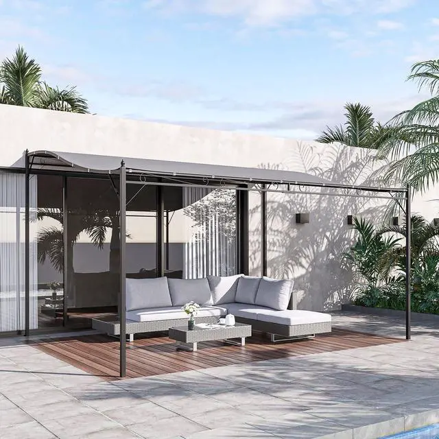 Alt view image 2 of 6 - 10' x 13' Steel Outdoor Pergola Gazebo, Patio Canopy with Weather-Resistant Fabric and Drainage Holes for Backyard, Deck, Garden, Gray