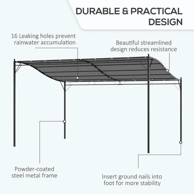 Alt view image 4 of 6 - 10' x 13' Steel Outdoor Pergola Gazebo, Patio Canopy with Weather-Resistant Fabric and Drainage Holes for Backyard, Deck, Garden, Gray