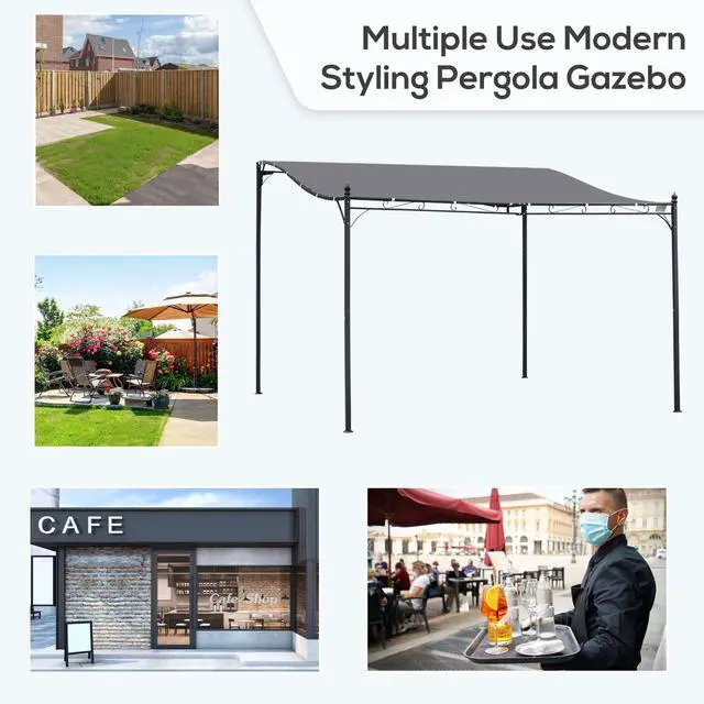 Alt view image 5 of 6 - 10' x 13' Steel Outdoor Pergola Gazebo, Patio Canopy with Weather-Resistant Fabric and Drainage Holes for Backyard, Deck, Garden, Gray