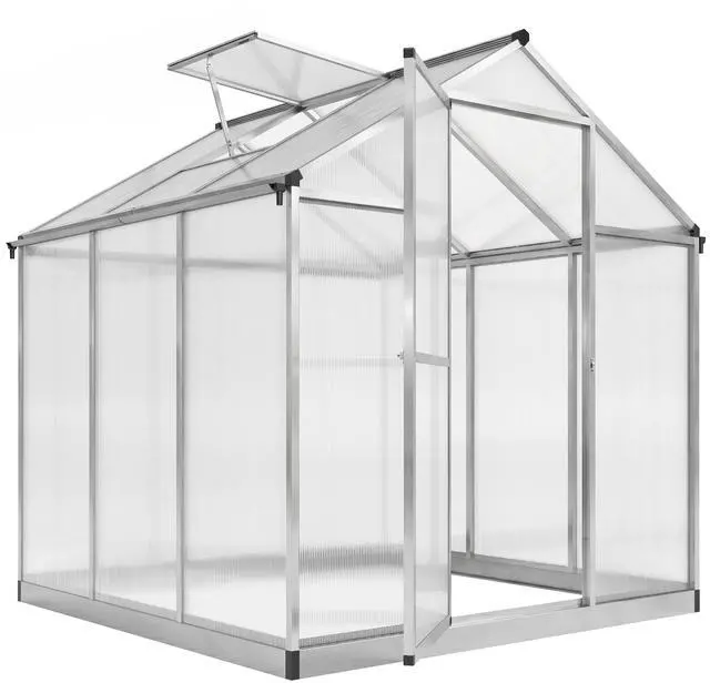 Main image of 8' x 6' Greenhouse for Outdoors, Polycarbonate Greenhouse with Rain Gutter and Roof Vent, Aluminum Walk-in Green Houses for Outside Patio Backyard Garden