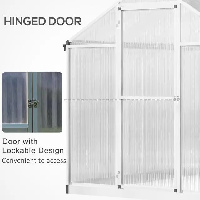 Alt view image 4 of 6 - 8' x 6' Greenhouse for Outdoors, Polycarbonate Greenhouse with Rain Gutter and Roof Vent, Aluminum Walk-in Green Houses for Outside Patio Backyard Garden