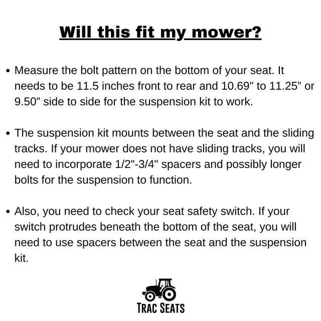 Alt view image 6 of 6 - MADE IN THE USA Seat Suspension Kit For Snapper Pro Ferris Cub Cadet Big Dog Yazoo Grasshopper Scag Stihl RZ Walker Ariens Simplicity Country Clipper Zero Turn Mower