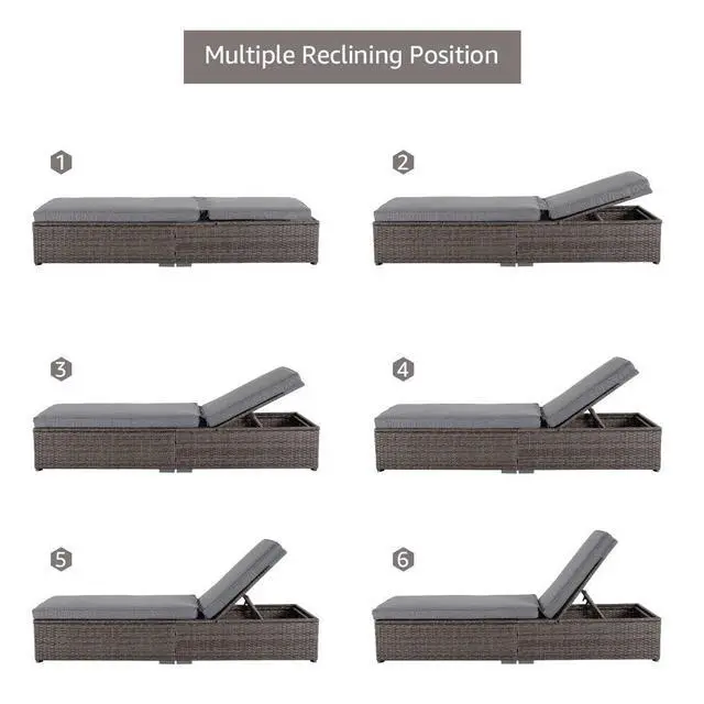 Alt view image 5 of 6 - Outdoor Patio Chaise Lounge Chair, Elegant Reclining Adjustable Pool Rattan Chaise Lounge Chair with Cushion, Grey PE Wicker, Steel Frame,Light Grey, Set of 2