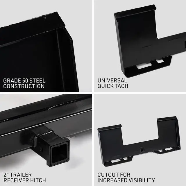 Alt view image 3 of 5 - Universal Cut Out Receiver Mount Plate, 1/4" Thick Skid Steer Plate Attachment, 2" Receiver Hitch, 3000 LB Weight Capacity, Quick Tach Steel Mount Plate Adapter