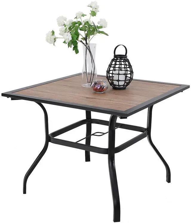 Main image of 37" Square Patio Dining Table Outdoor Furniture Table for Backyard Bistro Garden Deck, Imitation Wood Table Top, 1.57 Umbrella Hole