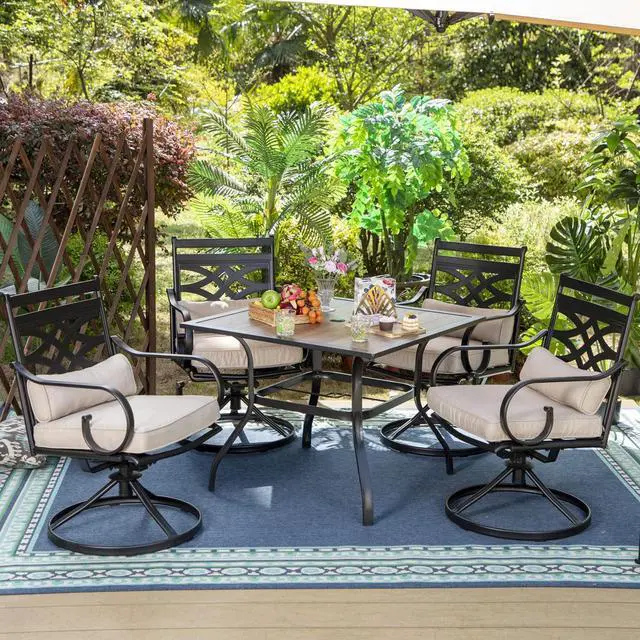 Alt view image 2 of 6 - 37" Square Patio Dining Table Outdoor Furniture Table for Backyard Bistro Garden Deck, Imitation Wood Table Top, 1.57 Umbrella Hole
