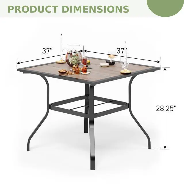 Alt view image 3 of 6 - 37" Square Patio Dining Table Outdoor Furniture Table for Backyard Bistro Garden Deck, Imitation Wood Table Top, 1.57 Umbrella Hole