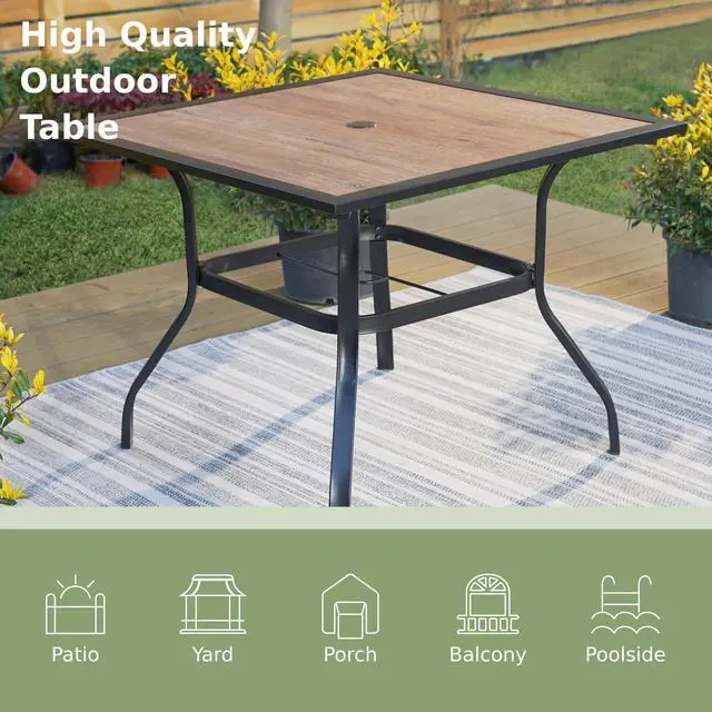 Alt view image 5 of 6 - 37" Square Patio Dining Table Outdoor Furniture Table for Backyard Bistro Garden Deck, Imitation Wood Table Top, 1.57 Umbrella Hole