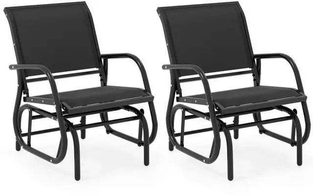 Main image of Swing Glider Chair W/Study Metal Frame Comfortable Patio Chair Love-Seat for Garden, Porch, Backyard, Poolside, Lawn Outdoor Rocking Chair (2, Black)
