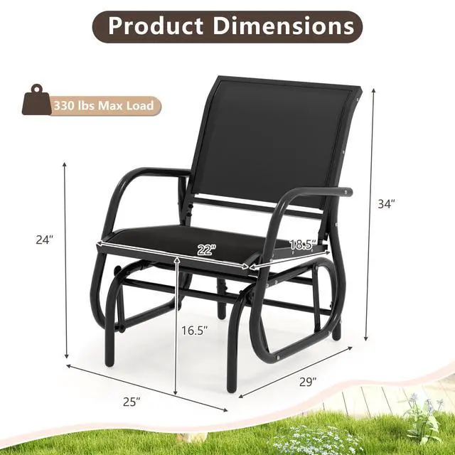 Alt view image 3 of 6 - Swing Glider Chair W/Study Metal Frame Comfortable Patio Chair Love-Seat for Garden, Porch, Backyard, Poolside, Lawn Outdoor Rocking Chair (2, Black)