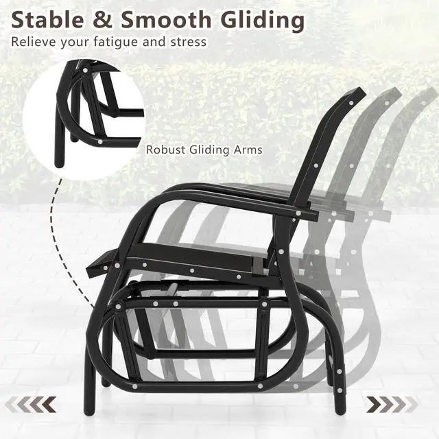 Alt view image 4 of 6 - Swing Glider Chair W/Study Metal Frame Comfortable Patio Chair Love-Seat for Garden, Porch, Backyard, Poolside, Lawn Outdoor Rocking Chair (2, Black)