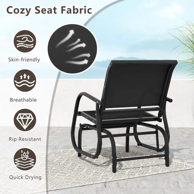 Alt view image 6 of 6 - Swing Glider Chair W/Study Metal Frame Comfortable Patio Chair Love-Seat for Garden, Porch, Backyard, Poolside, Lawn Outdoor Rocking Chair (2, Black)