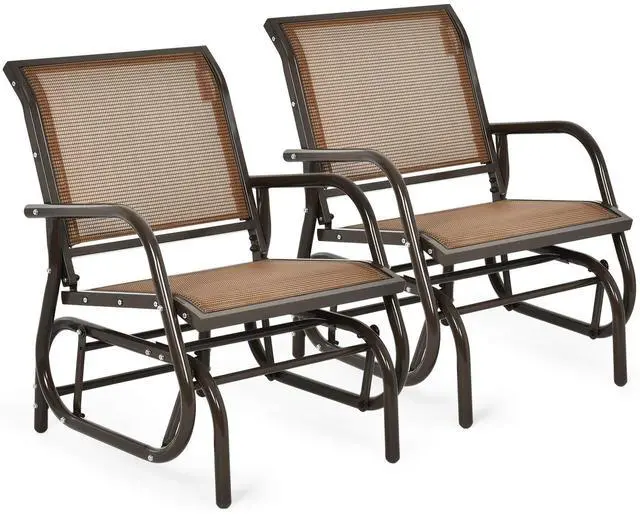 Main image of Swing Glider Chair W/Study Metal Frame Comfortable Patio Chair Love-Seat for Garden, Porch, Backyard, Poolside, Lawn Outdoor Rocking Chair (2, Brown)