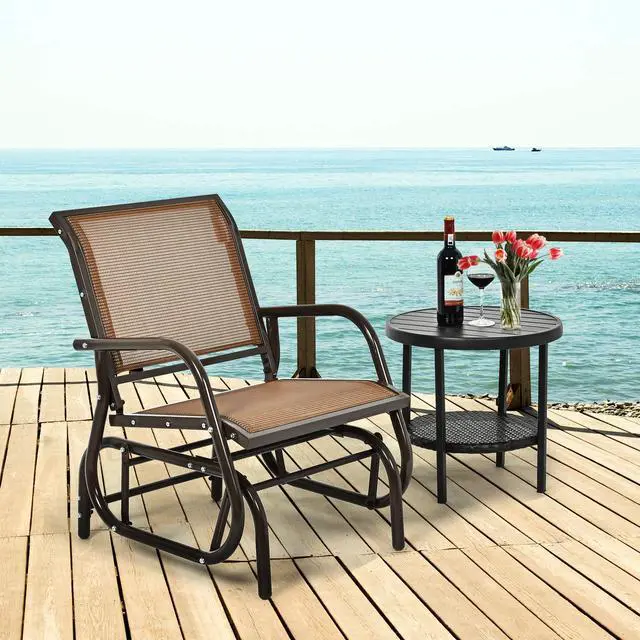 Alt view image 2 of 6 - Swing Glider Chair W/Study Metal Frame Comfortable Patio Chair Love-Seat for Garden, Porch, Backyard, Poolside, Lawn Outdoor Rocking Chair (2, Brown)