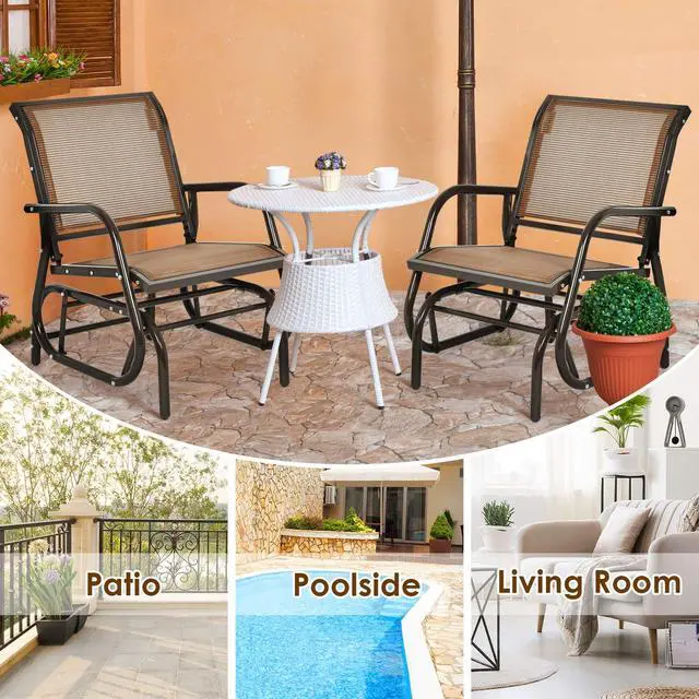 Alt view image 4 of 6 - Swing Glider Chair W/Study Metal Frame Comfortable Patio Chair Love-Seat for Garden, Porch, Backyard, Poolside, Lawn Outdoor Rocking Chair (2, Brown)