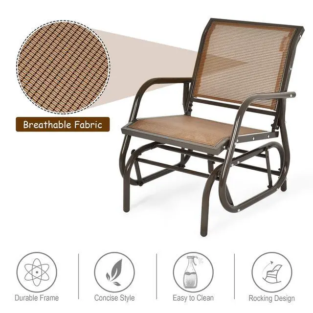 Alt view image 5 of 6 - Swing Glider Chair W/Study Metal Frame Comfortable Patio Chair Love-Seat for Garden, Porch, Backyard, Poolside, Lawn Outdoor Rocking Chair (2, Brown)