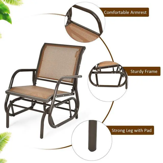 Alt view image 6 of 6 - Swing Glider Chair W/Study Metal Frame Comfortable Patio Chair Love-Seat for Garden, Porch, Backyard, Poolside, Lawn Outdoor Rocking Chair (2, Brown)