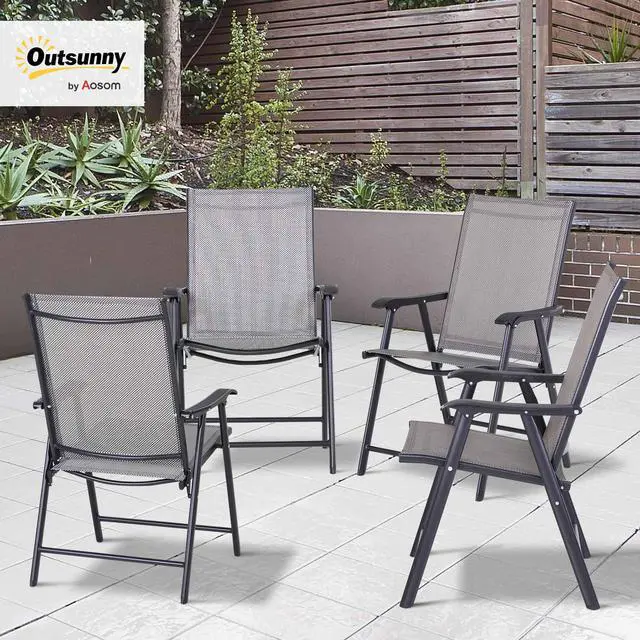 Alt view image 2 of 6 - Folding Outdoor Patio Chairs Set of 4 Stackable Portable for Deck, Garden, Camping and Travel