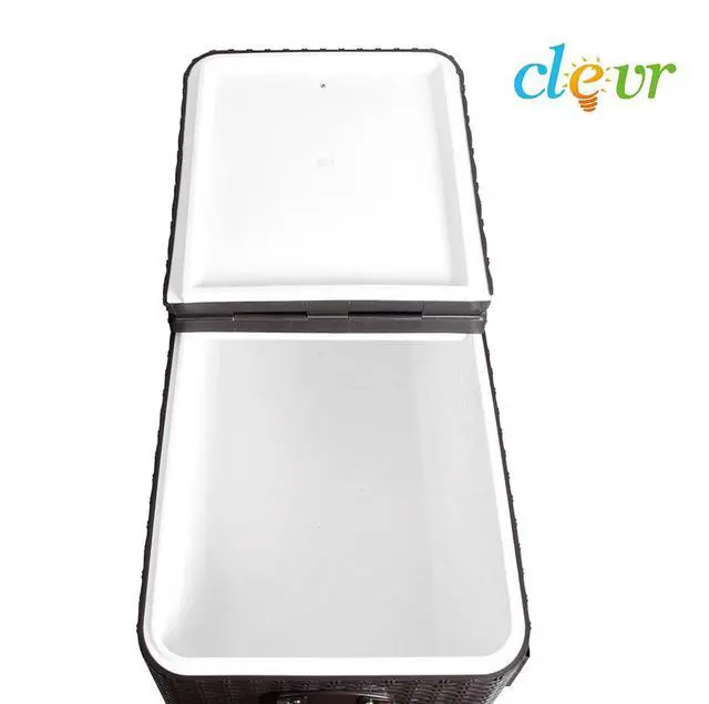 Alt view image 6 of 6 - 80 Quart Qt Rolling Cooler Ice Chest Cart for Outdoor Patio Deck Party, Dark Brown Wicker Faux Rattan Tub Trolley, Portable Backyard Party Drink Beverage Bar, Wheels with Shelf & Bottle Opener