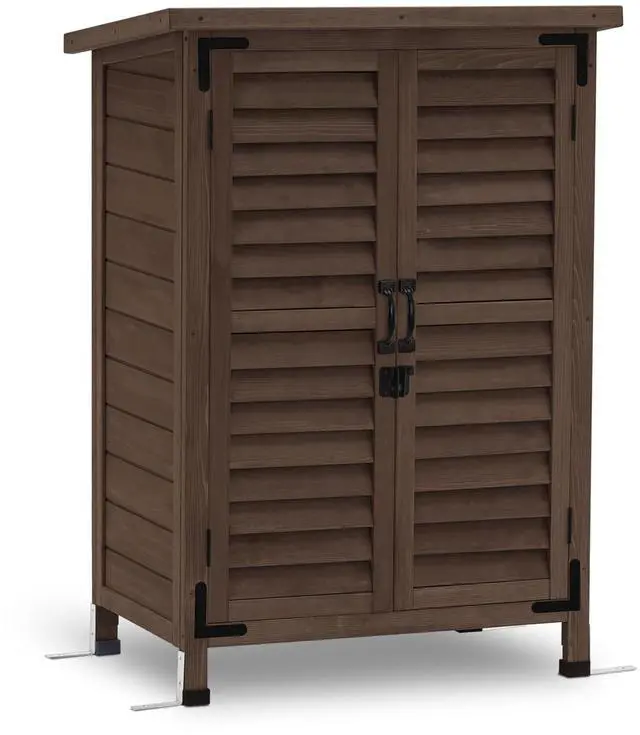 Main image of Outdoor Storage Cabinet, Small Storage Shed with Removable Shelf, Wood Garden Shed with 2 Doors for Yard Patio Lawn (24.6 x 18.3 x 38.2 inch) 0985 (Brown)