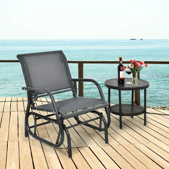 Alt view image 2 of 6 - Swing Glider Chair W/Study Metal Frame Comfortable Patio Chair Love-Seat for Garden, Porch, Backyard, Poolside, Lawn Outdoor Rocking Chair (2, Gray)