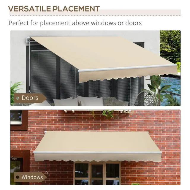 Alt view image 4 of 6 - 12' x 8' Retractable Awning Patio Awnings Sun Shade Shelter with Manual Crank Handle, 280g/m² UV & Water-Resistant Fabric and Aluminum Frame for Deck, Balcony, Yard, Cream White