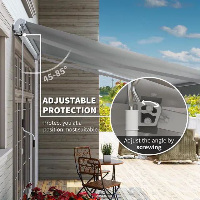 Alt view image 3 of 6 - 12' x 8' Retractable Awning Patio Awnings Sun Shade Shelter with Manual Crank Handle, 280g/m² UV & Water-Resistant Fabric and Aluminum Frame for Deck, Balcony, Yard, Light Gray
