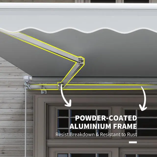 Alt view image 5 of 6 - 12' x 8' Retractable Awning Patio Awnings Sun Shade Shelter with Manual Crank Handle, 280g/m² UV & Water-Resistant Fabric and Aluminum Frame for Deck, Balcony, Yard, Light Gray