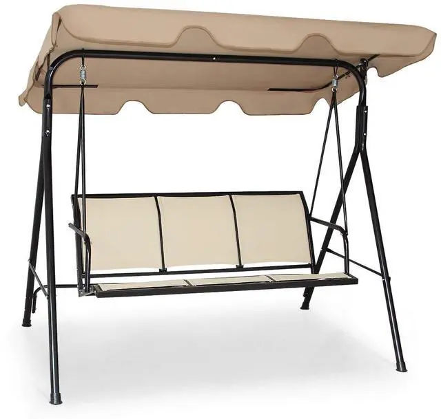 Main image of 3 Person Patio Swing, Steel Frame with Polyester Angle Adjustable Canopy, All Weather Resistant Swing Bench, Suitable for Patio, Garden, Poolside, Balcony (Brown)