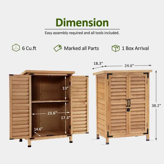 Alt view image 3 of 6 - Outdoor Storage Cabinet, Small Storage Shed with Removable Shelf, Wood Garden Shed with 2 Doors for Yard Patio Lawn (24.6 x 18.3 x 38.2 inch) 0985 (Yellow)
