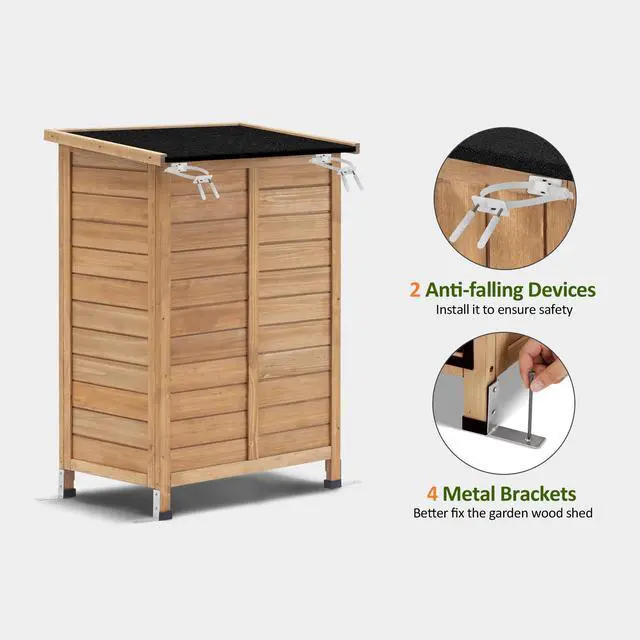 Alt view image 6 of 6 - Outdoor Storage Cabinet, Small Storage Shed with Removable Shelf, Wood Garden Shed with 2 Doors for Yard Patio Lawn (24.6 x 18.3 x 38.2 inch) 0985 (Yellow)