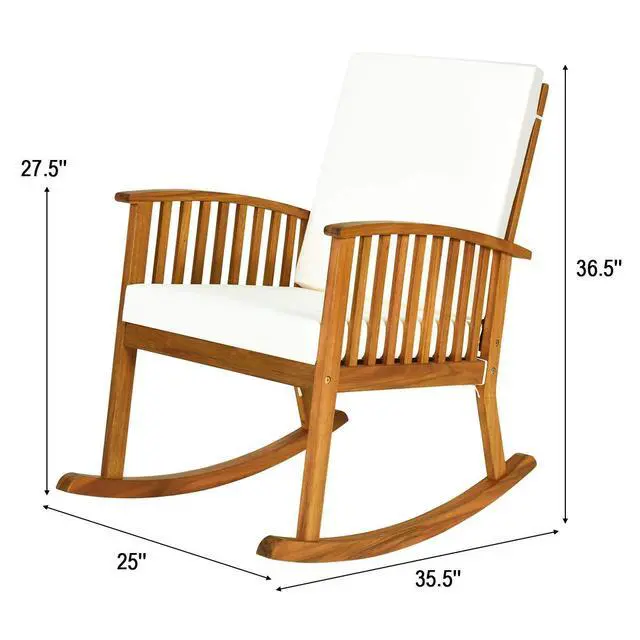 Alt view image 3 of 6 - 2 PCS Outdoor Acacia Wood Rocking Chair, Wooden Rocker w/Detachable Washable Cushions, Rocker for Porch Garden Patio Balcony Pool Indoor (2, Teak)