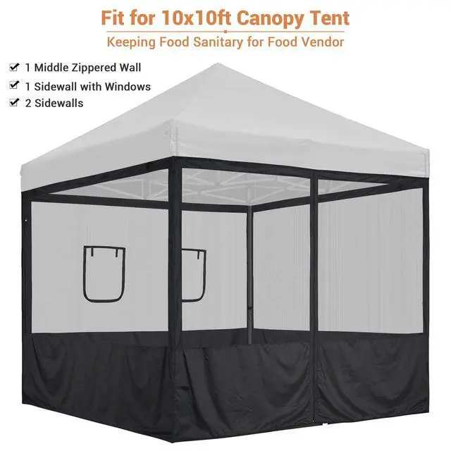 Alt view image 2 of 6 - Pop Up Canopy Half Mesh Sidewall with Window 10x10Ft for Food Booth Commercial Vendor Shelter Mesh Enclosures, 4pcs Screened Wall Only